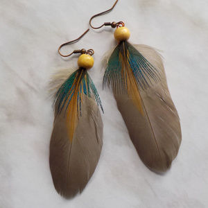 Real Feather Statement Earrings Handmade  NEW!